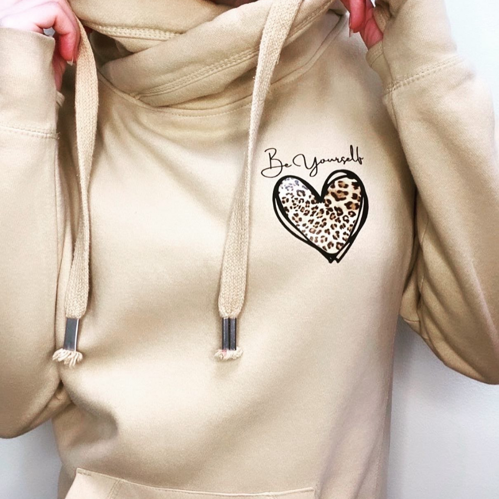 Be Yourself Leopard Heart High Neck Hoodie
